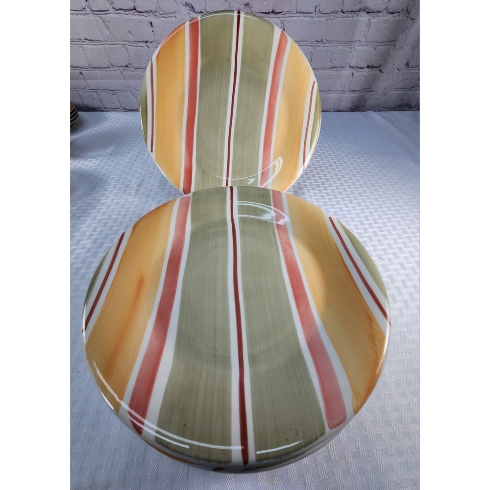PIER 1 Valencia Striped Dinner Plates Set Of 4 Made In Italy‎ Hand Painted